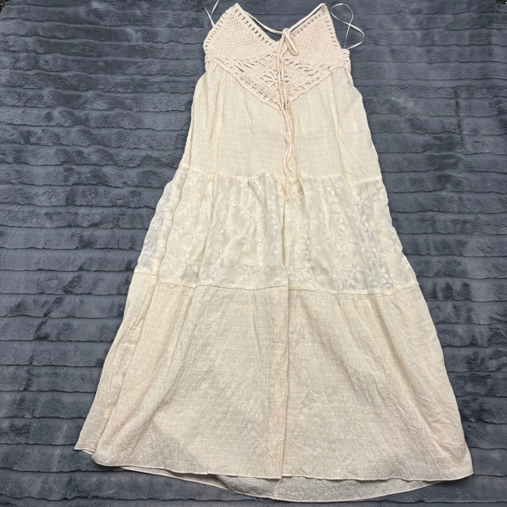 Kirious Los Angeles Cream Crochet Embroidered Tiered Boho Maxi Dress NWT